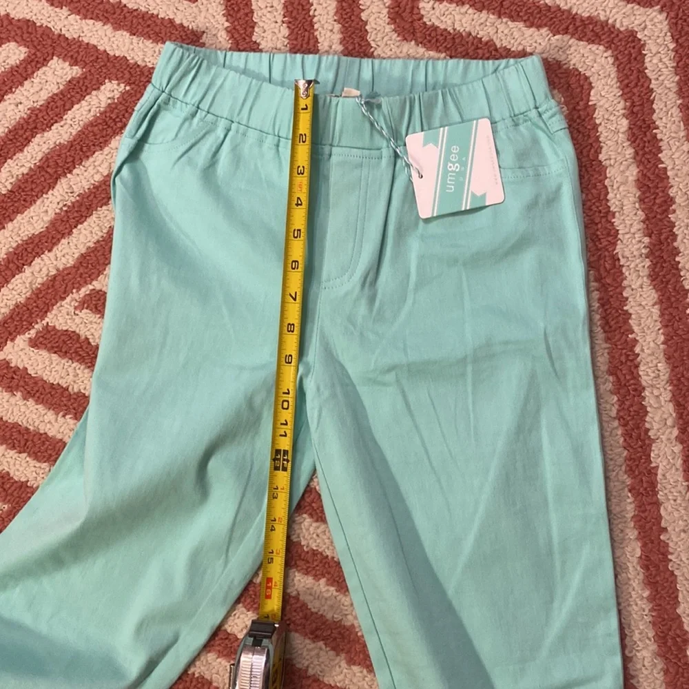 NWT UMGEE L pull on mint green lightweight cotton blend pants with elastic waist